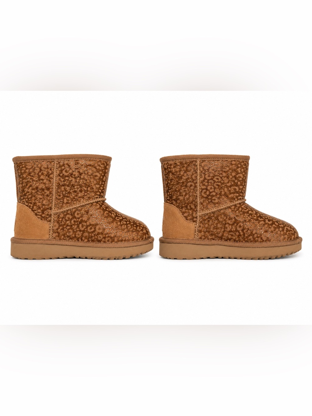 UGG Kids Classic II Glitter Leopard Boots Brown Gold Size 2 EU 33.5 Girls